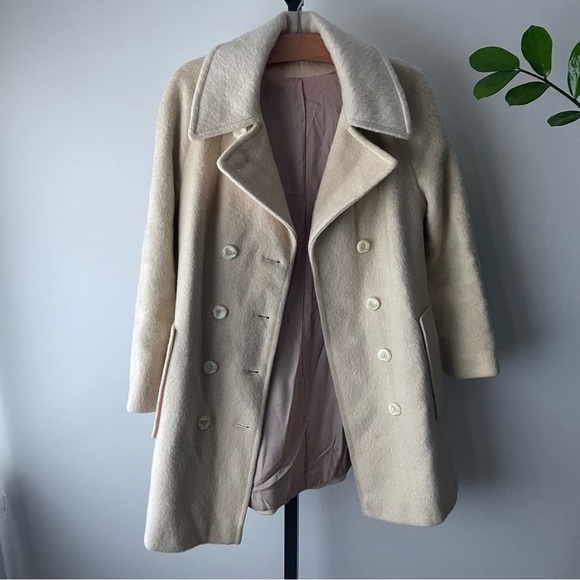 Vintage Surrey Classics Mohair Cotton Cream Pea Coat Double Breasted Size S/M - Picture 14 of 16
